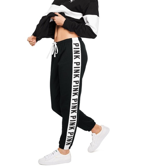 PINK Victoria's Secret Pants - NEW Pink VS Pure Black Logo Classic Pant | Large